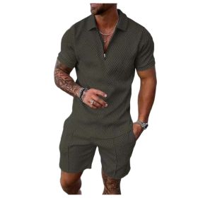 Mens Short Sleeve Casual Polo Shirt and Shorts Sets Two Piece Summer Outfits Zip Polo Tracksuit Set for Men S-XXL (Color: green, size: L)