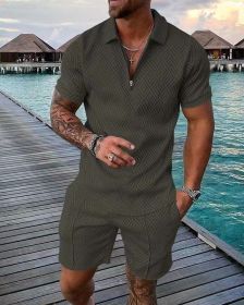 Mens Short Sleeve Casual Polo Shirt and Shorts Sets Two Piece Summer Outfits Zip Polo Tracksuit Set for Men S-XXL (Color: green, size: M)