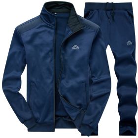 Men's 2 Pieces Full Zip Tracksuits Sport Suits Casual Outfits Jacket & Pants Fitness Tracksuit Set (Color: NAVY, size: M)