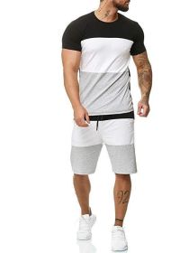 Men's 2 Piece Striped Short Sleeved T Shirt Top and Shorts Set Tracksuit Set for Men S-XXL (Color: Black, size: L)