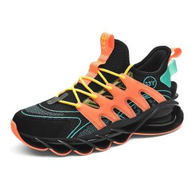Men Mesh Casual Shoes Running Basketball Soft Sole Sneakers Splicing Hot Sale Gym Comfortable Summer Leisure Breathable Footwear (Color: black orange, size: 43)