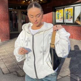 Autumn Women Tracksuit Korean Fashion Y2k Thin Zipper Long Sleeve Casual Coat Female Sweatshirt With Hood Oversized Clothes (Color: 617-white, size: L)