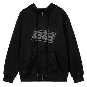 Autumn Women Tracksuit Korean Fashion Y2k Thin Zipper Long Sleeve Casual Coat Female Sweatshirt With Hood Oversized Clothes (Color: 607-black, size: L)