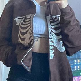 Autumn Women Tracksuit Korean Fashion Y2k Thin Zipper Long Sleeve Casual Coat Female Sweatshirt With Hood Oversized Clothes (Color: 629-Brown, size: M)