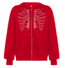 Autumn Women Tracksuit Korean Fashion Y2k Thin Zipper Long Sleeve Casual Coat Female Sweatshirt With Hood Oversized Clothes (Color: 626-red, size: XL)