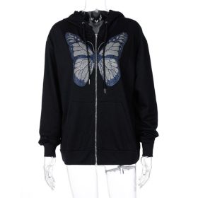 Autumn Women Tracksuit Korean Fashion Y2k Thin Zipper Long Sleeve Casual Coat Female Sweatshirt With Hood Oversized Clothes (Color: 616-black, size: XL)