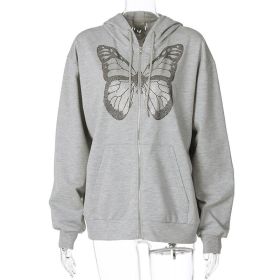 Autumn Women Tracksuit Korean Fashion Y2k Thin Zipper Long Sleeve Casual Coat Female Sweatshirt With Hood Oversized Clothes (Color: 616-gray, size: XL)