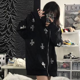 Autumn Women Tracksuit Korean Fashion Y2k Thin Zipper Long Sleeve Casual Coat Female Sweatshirt With Hood Oversized Clothes (Color: 617-black, size: XL)