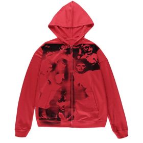 Autumn Women Tracksuit Korean Fashion Y2k Thin Zipper Long Sleeve Casual Coat Female Sweatshirt With Hood Oversized Clothes (Color: 619-red, size: XL)