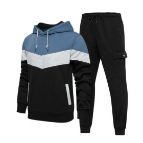Men's Hooded Tracksuit Casual Jogging Sweatsuits (Color: Blue, size: S)