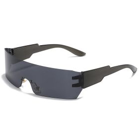 Fashion Rimless Women Sport Sunglasses Men Dazzling Reflective Wrap Shape Outdoor Lens UV400 Eyewear Glasses Bicycle Goggles (Lens Color: black black)