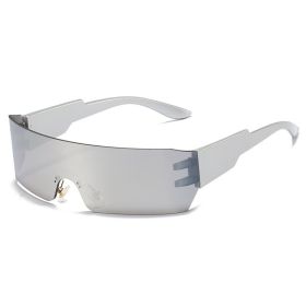 Fashion Rimless Women Sport Sunglasses Men Dazzling Reflective Wrap Shape Outdoor Lens UV400 Eyewear Glasses Bicycle Goggles (Lens Color: silver silver)