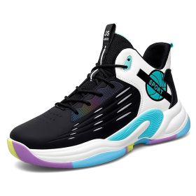 New couple basketball shoes men's sports shoes women's breathable cushioning non-slip wear-resistant gym training sports shoes (Color: Black, size: 41)