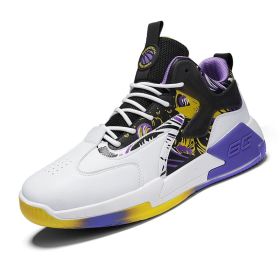 Men Basketball Shoes Breathable Anti-slip Basketball Sneakers Women Summer/Autumn Gym Outdoor Sports White Sneakers (Color: white purple, size: 36)