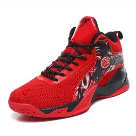 New basketball shoes men's sports shoes breathable cushioning non-slip wear-resistant gym training sports shoes high quality (Color: Red, size: 45)