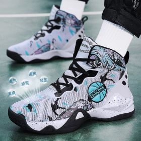 New couple basketball shoes men's sports shoes women's breathable cushioning non-slip wear-resistant gym training sports shoes (Color: white and black, size: 40)