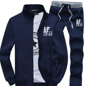Men's Casual Tracksuit Long Sleeve Running Jogging Athletic Sports Set (Color: NAVY, size: XL)