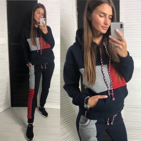 Women Fashion Hoody Tracksuit Two Piece Set Hooded Sweatshirt Sport Suits Casual Outfits Sets (Color: Gray, size: S)