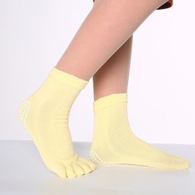 1pair Rainbow Color Non-slip Towel Bottom Yoga Socks, Cozy 5 Toes Split Knitted Calf Crew Socks, Women's Yoga Socks (Color: light yellow, size: One-size)