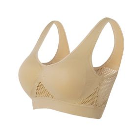 Women Yoga Underwear Padded Crop Tops Underwear Gym Top Yoga Sport Bra Breathable Fitness Running Vest Yoga Bras Sports Type (Color: beige, size: 6XL)
