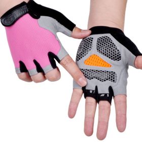 HOT Cycling Anti-slip Anti-sweat Men Women Half Finger Gloves Breathable Anti-shock Sports Gloves Bike Bicycle Glove (Color: Type B--Pink, size: M)