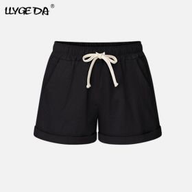 Running Gym Sports Women Shorts Wide Leg Drawstring Elastic Waist Lace up Short 2021 Summer Solid Loose Casual Female Bottoms (Color: Black, size: XXXL)