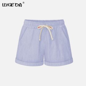 Running Gym Sports Women Shorts Wide Leg Drawstring Elastic Waist Lace up Short 2021 Summer Solid Loose Casual Female Bottoms (Color: Sky Blue, size: L)