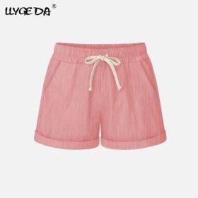 Running Gym Sports Women Shorts Wide Leg Drawstring Elastic Waist Lace up Short 2021 Summer Solid Loose Casual Female Bottoms (Color: pink, size: 5XL)