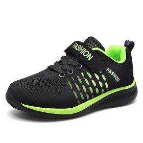 Boys Sneakers Big Children Shoes Lightweight Outdoor Kids Sport Running Shoes Hollow Sole Tenis Infantil Antislip Soft Gym Shoes (Color: black green shoes, size: 1)