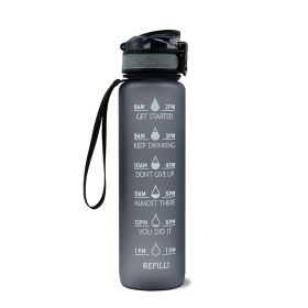 1L Tritan Water Bottle With Time Marker Bounce Cover Motivational Water Bottle Cycling Leakproof Cup For Sports Fitness Bottles (Color: grey, capacity: 1L)