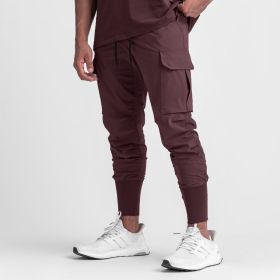 Muscle Men's Exercise Casual Pants Fitness Thin (Option: Purplish Red Four Sided Bullet-L)