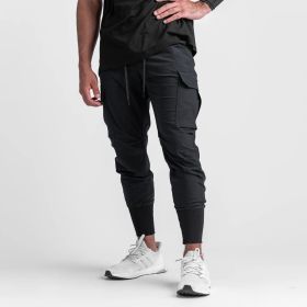 Muscle Men's Exercise Casual Pants Fitness Thin (Option: Black Four Sided Bullet-XL)