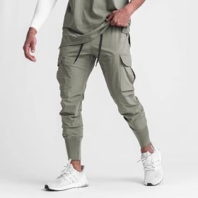 Muscle Men's Exercise Casual Pants Fitness Thin (Option: Light Green Four Sided Bullet-XL)