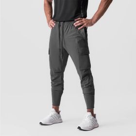 Muscle Men's Exercise Casual Pants Fitness Thin (Option: Black Gray Four Sided Bullet-XXL)